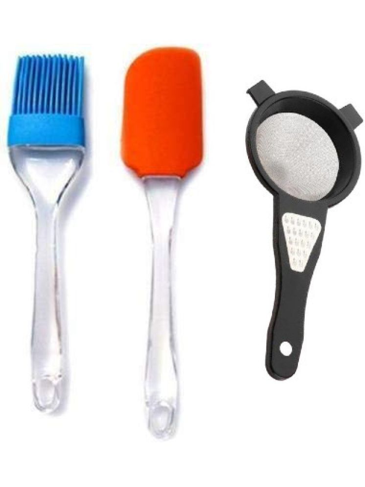     			omortex Multicolor Virgin Plastic Brush, Spatula, Strainer ( Set of 3 )