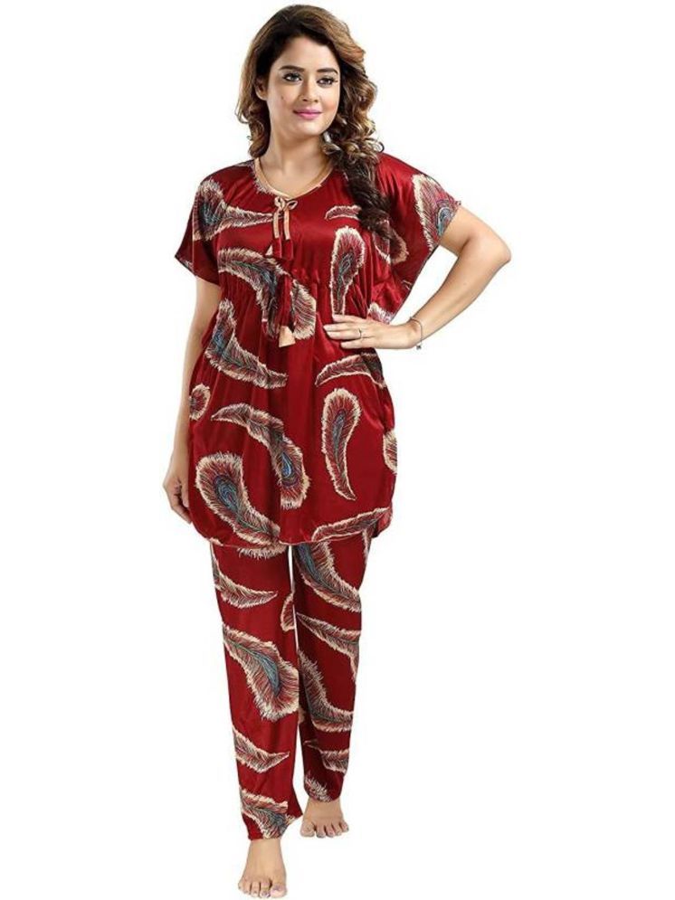     			Gangomi Maroon Satin Women's Nightwear Nightsuit Sets ( Pack of 1 )