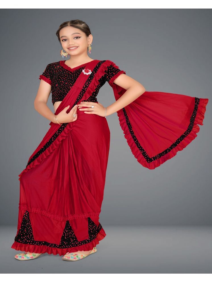     			HARPITA Lycra Classic Saree For Girls ( Dark Red , Pack of 1 )