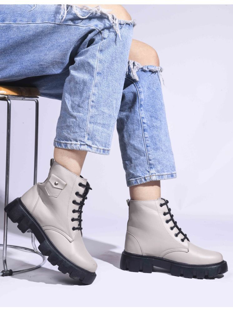     			JM Looks Cream Women's Ankle Length Boots