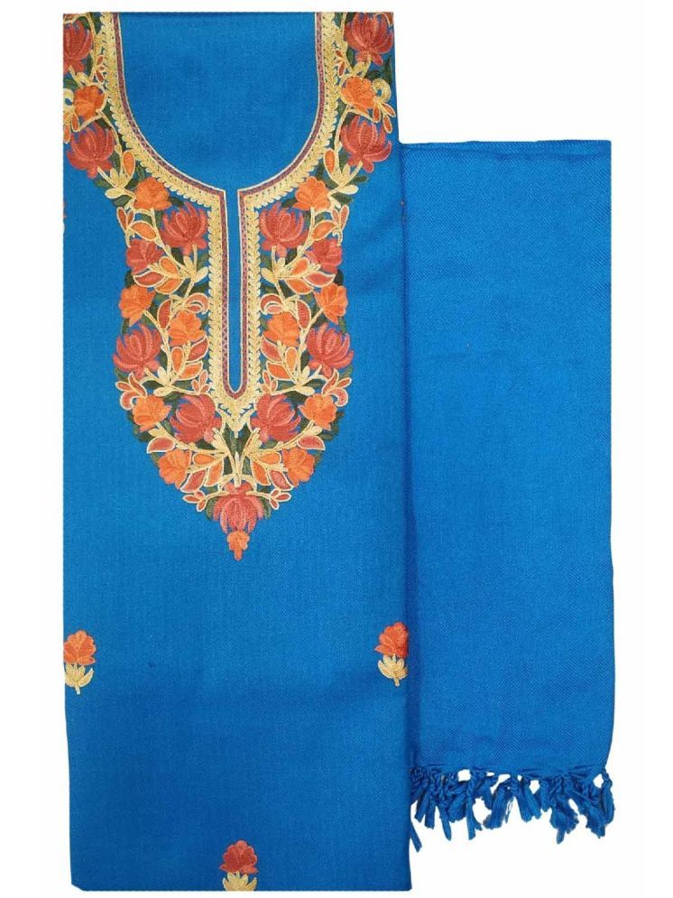     			KASHMIRI Unstitched Woollen Embroidered Dress Material - Blue ( Pack of 1 )