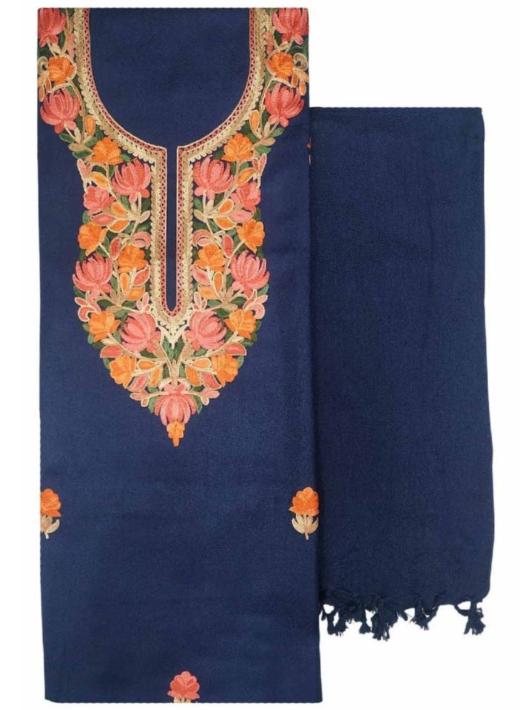     			KASHMIRI Unstitched Woollen Embroidered Dress Material - Navy Blue ( Pack of 1 )