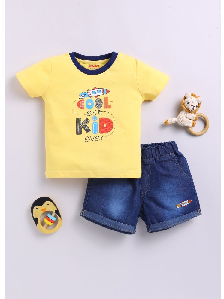     			MIMINO Pack of 1 Boys Denim T-Shirt & Shorts ( Yellow )