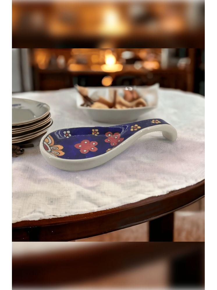     			RAFOLEEN Spoon Rest Ceramic Printed Serving Spoon Dark Blue ( Pack of 1 )