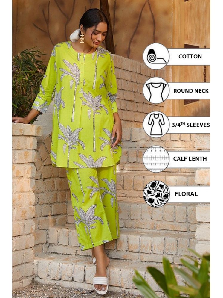     			THE FAB FACTORY Cotton Printed Kurti With Pants Women's Stitched Salwar Suit - Green ( Pack of 1 )