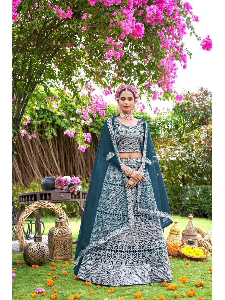     			Varni Fabrics Blue Net Chaniya Choli Semi Stitched Lehenga Single