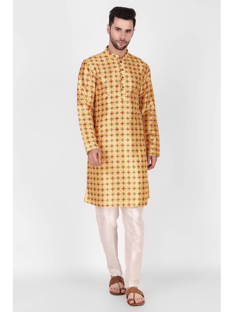     			koshin Yellow Silk Regular Fit Men's Kurta Pyjama Set ( Pack of 1 )