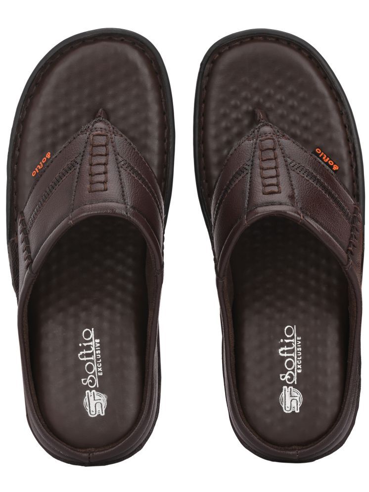     			softio Brown Men's Thong Flip Flop