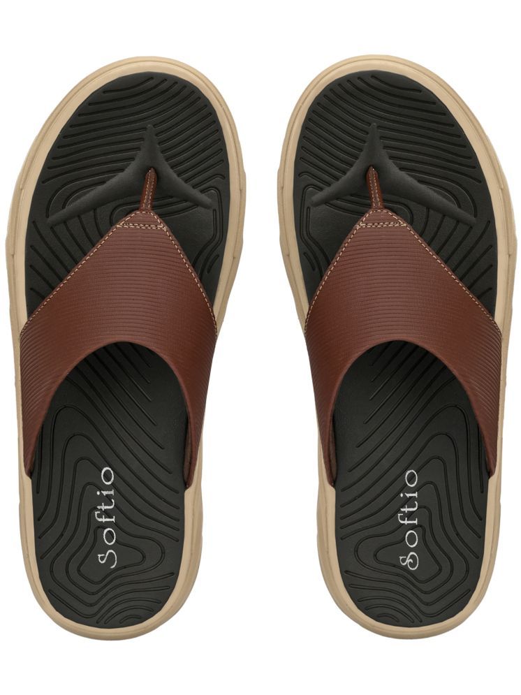     			softio Brown Men's Thong Flip Flop