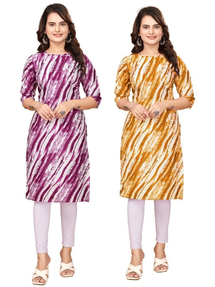     			DESIGNER DREAM Crepe Printed A-line Women's Kurti - Purple,Yellow ( Pack of 2 )