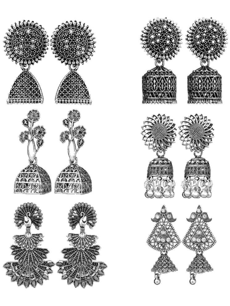     			FASHION FRILL Silver Jhumki Earrings ( Pack of 6 )