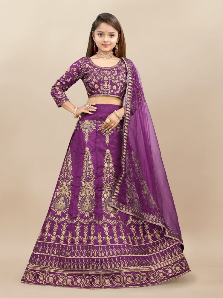     			Lady Shopi Silk Lehenga Choli Set For Girls ( Pack of 1 , Purple )