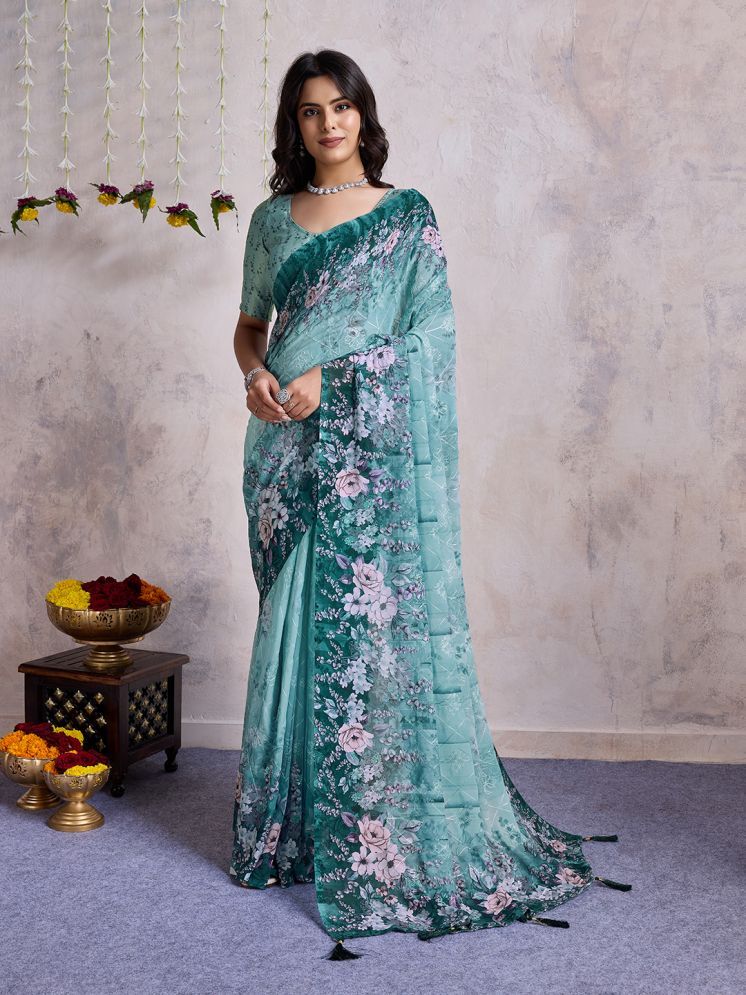     			Rekha Maniyar Chiffon Embroidered Saree With Blouse Piece - Teal ( Pack of 1 )