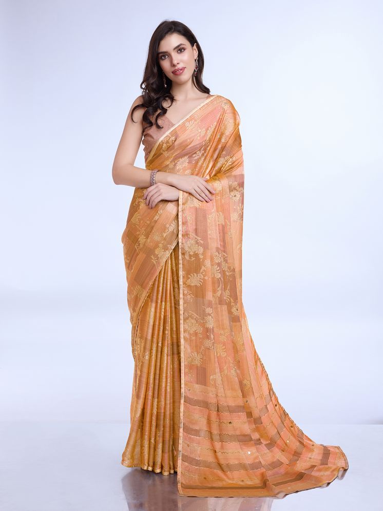     			Rekha Maniyar Chiffon Printed Saree With Blouse Piece - Orange ( Pack of 1 )