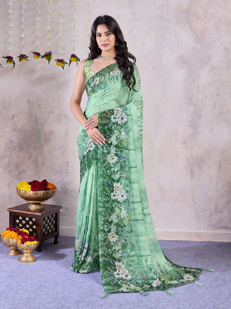     			Rekha Maniyar Chiffon Printed Saree With Blouse Piece - Green ( Pack of 1 )