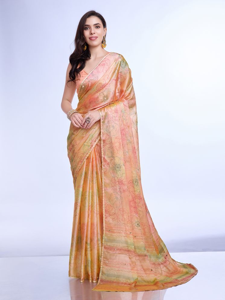     			Rekha Maniyar Chiffon Printed Saree With Blouse Piece - Rust ( Pack of 1 )