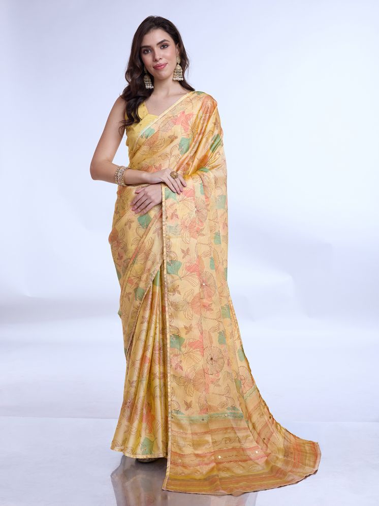     			Rekha Maniyar Chiffon Printed Saree With Blouse Piece - Yellow ( Pack of 1 )