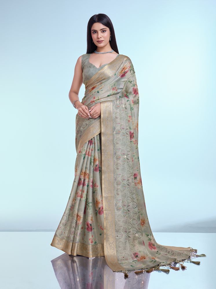     			Rekha Maniyar Silk Blend Printed Saree With Blouse Piece - Beige ( Pack of 1 )