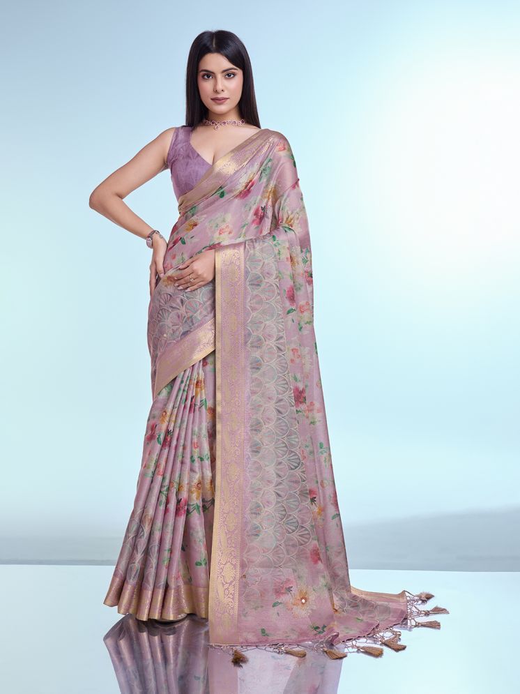     			Rekha Maniyar Silk Blend Printed Saree With Blouse Piece - Pink ( Pack of 1 )