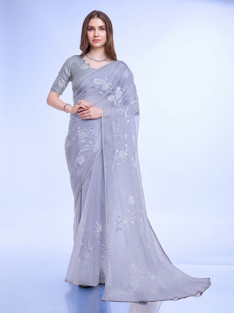     			Rekha Maniyar Silk Embellished Saree With Blouse Piece - Grey ( Pack of 1 )