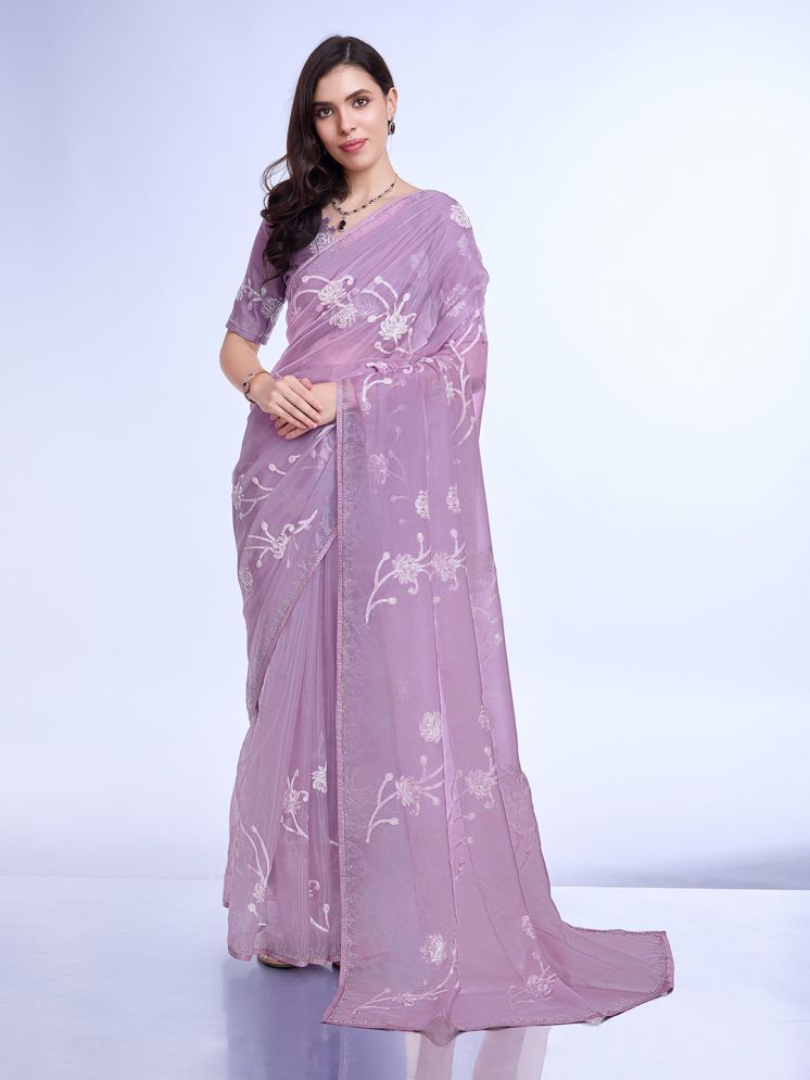     			Rekha Maniyar Silk Embellished Saree With Blouse Piece - Purple ( Pack of 1 )