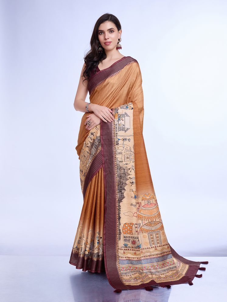     			Rekha Maniyar Silk Printed Saree With Blouse Piece - Mustard ( Pack of 1 )