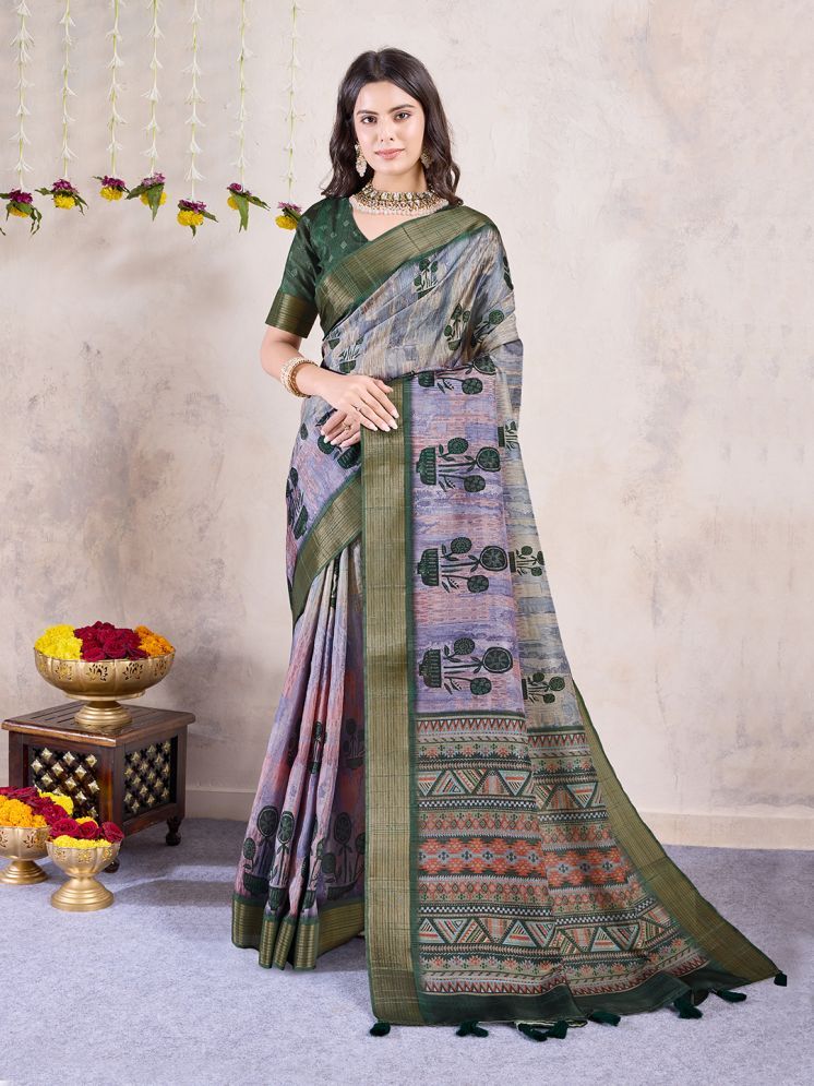     			Rekha Maniyar Silk Printed Saree With Blouse Piece - Green ( Pack of 1 )