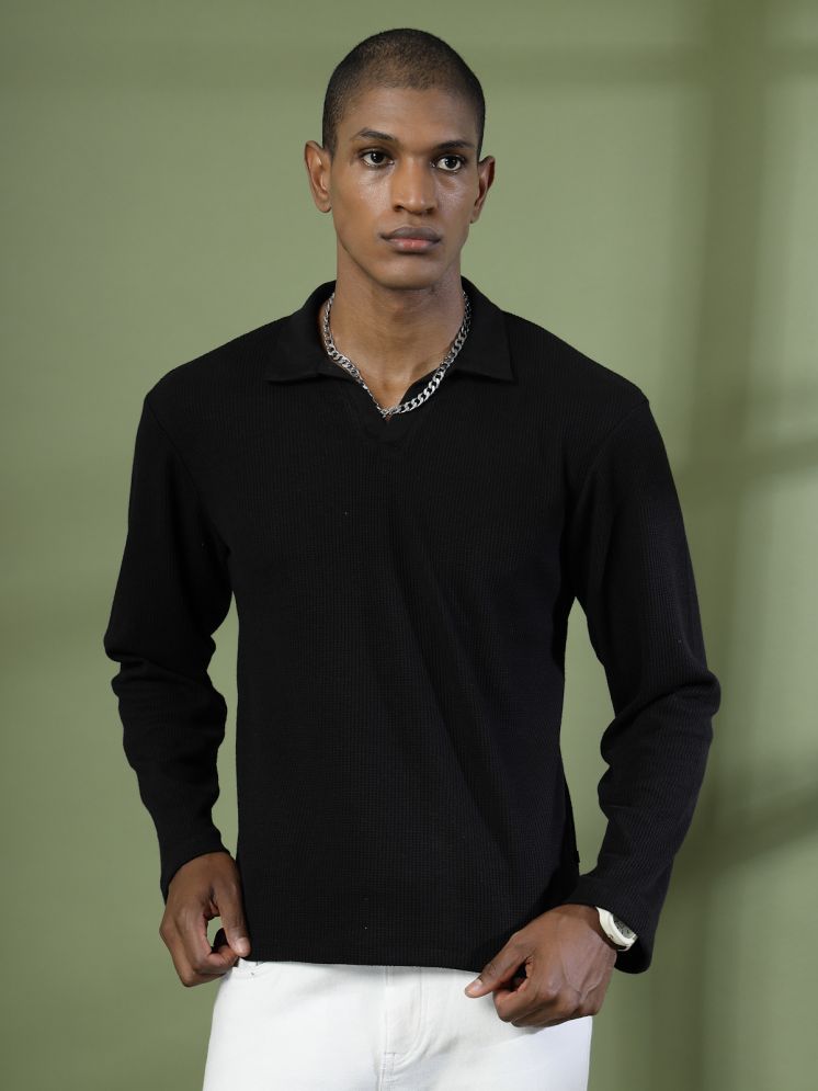     			Rigo Cotton Oversized Fit Self Design Full Sleeves Men's Polo T Shirt - Black ( Pack of 1 )