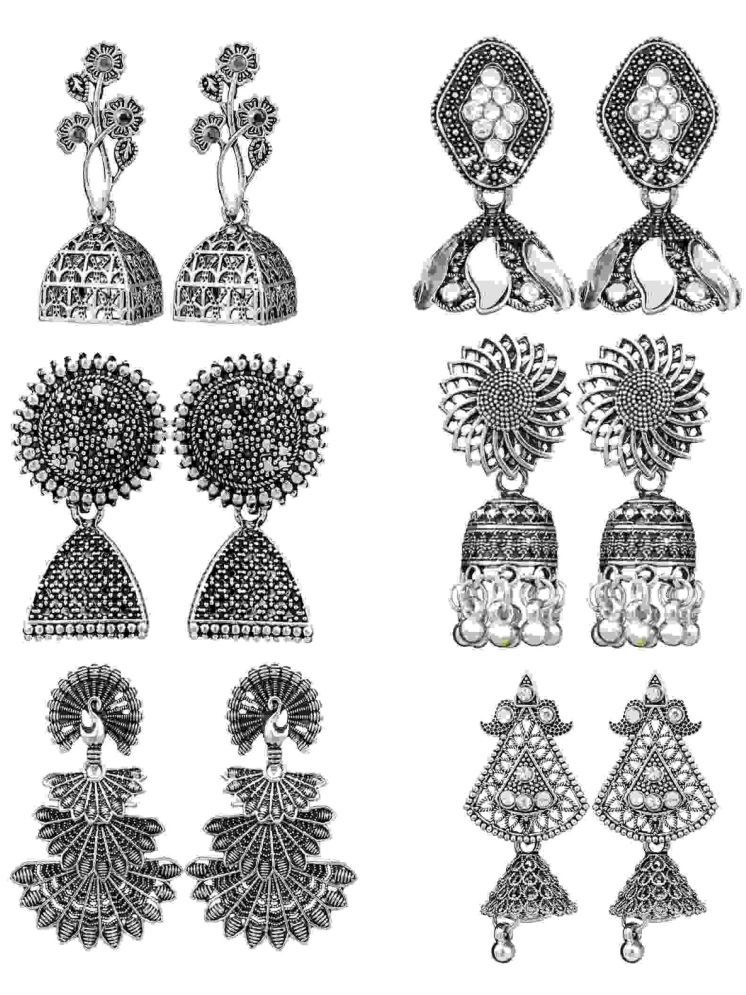     			Thrill Silver Jhumki Earrings ( Pack of 6 )