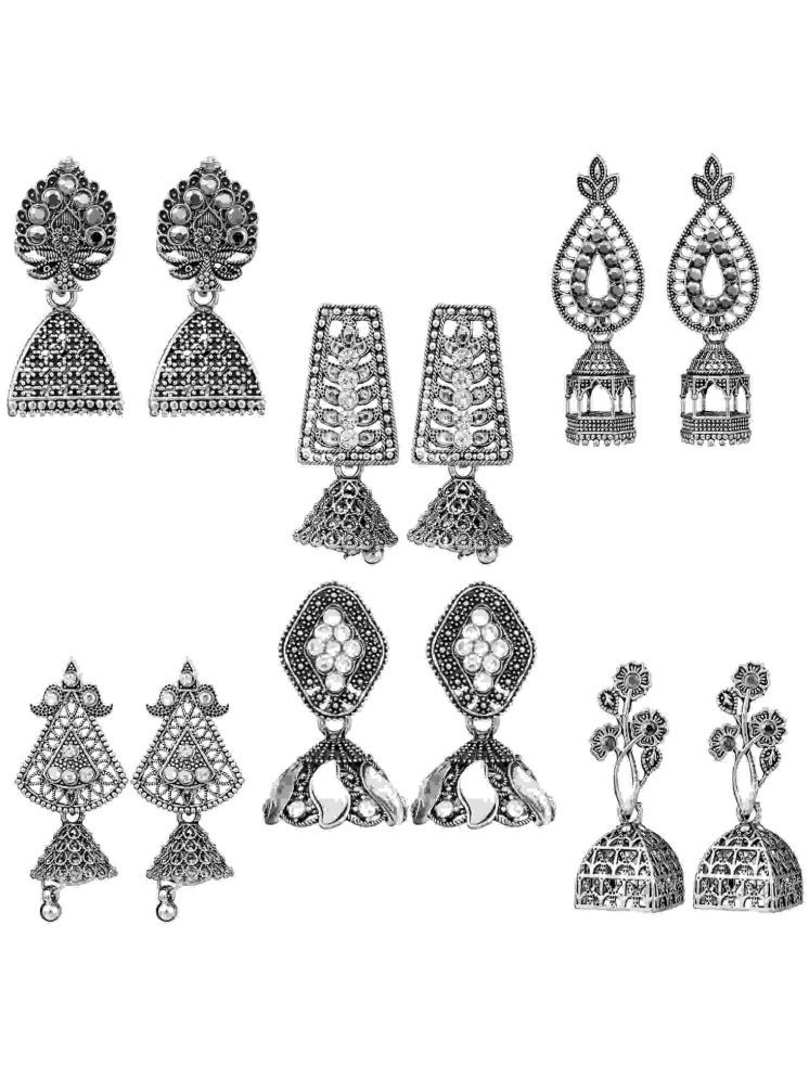     			Thrill Silver Jhumki Earrings ( Pack of 6 )