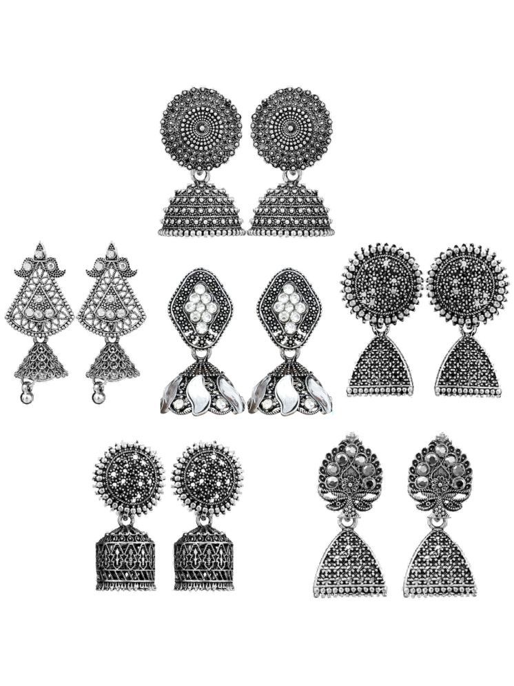     			Thrill Silver Jhumki Earrings ( Pack of 6 )