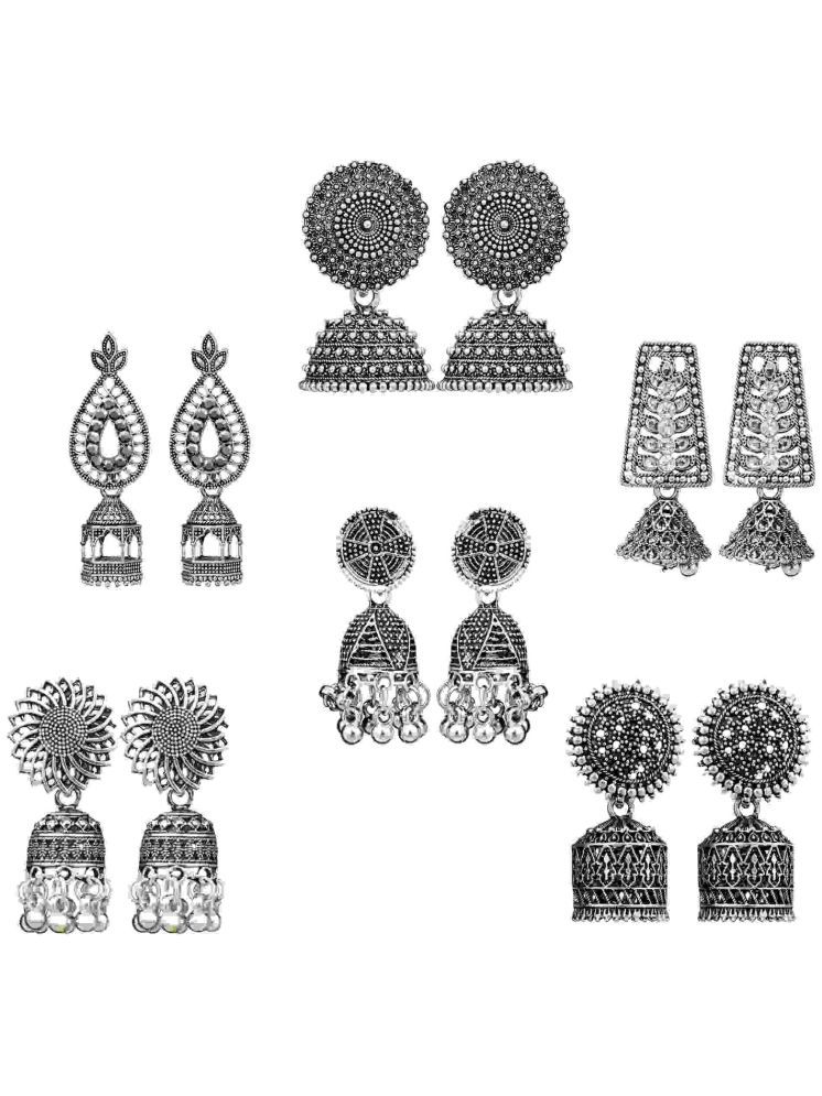     			Thrill Silver Jhumki Earrings ( Pack of 6 )