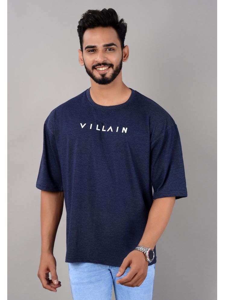     			VILLAIN Cotton Blend Oversized Fit Printed Half Sleeves Men's Round T-Shirt - Blue ( Pack of 1 )