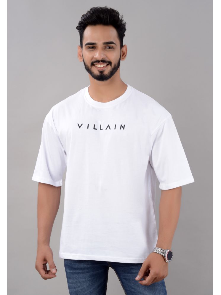     			VILLAIN Cotton Blend Oversized Fit Printed Half Sleeves Men's Round T-Shirt - White ( Pack of 1 )