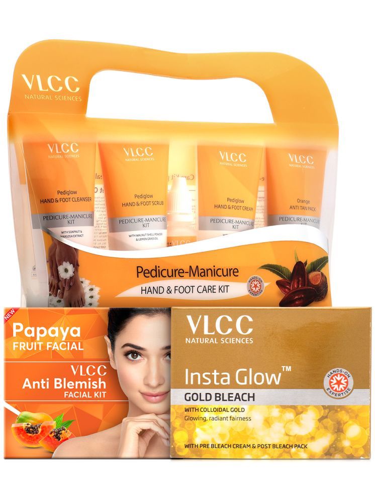     			VLCC Salon At Home Combo - Papaya Fruit Facial Kit - 60 g, Gold Bleach - 60 g, & Manicure Pedicure Kit - 210 g