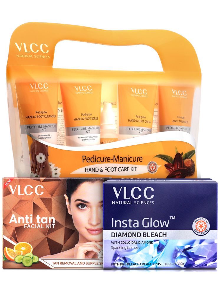     			VLCC Salon At Home Combo - Anti Tan Facial Kit - 60 g, Diamond Bleach - 60 g & Manicure Pedicure Kit - 210 g