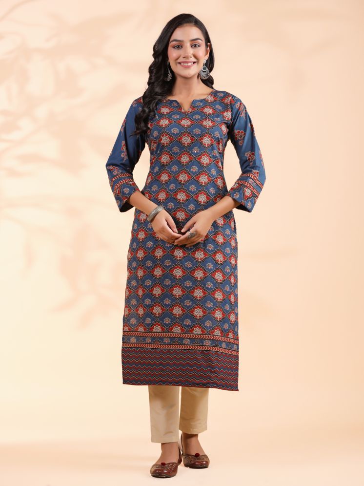     			Vbuyz Cotton Printed Straight Women's Kurti - Blue ( Pack of 1 )