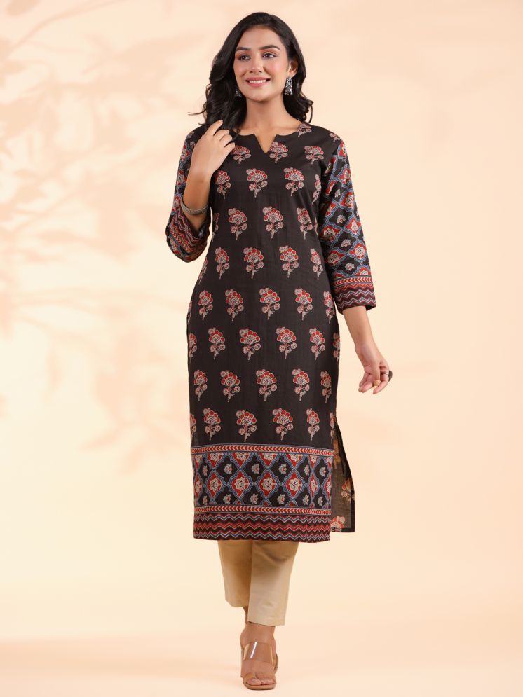     			Vbuyz Cotton Printed Straight Women's Kurti - Black ( Pack of 1 )