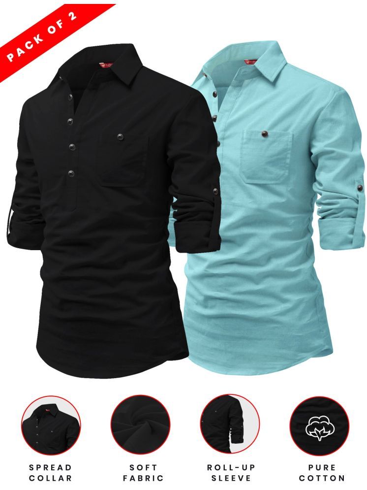     			Yugnik Multi Cotton Men's Shirt Style Kurta ( Pack of 2 )