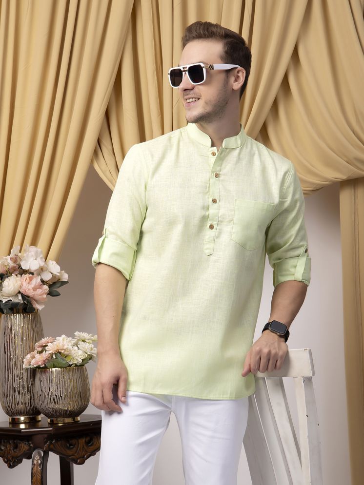     			Hangup Green Linen Men's Shirt Style Kurta ( Pack of 1 )