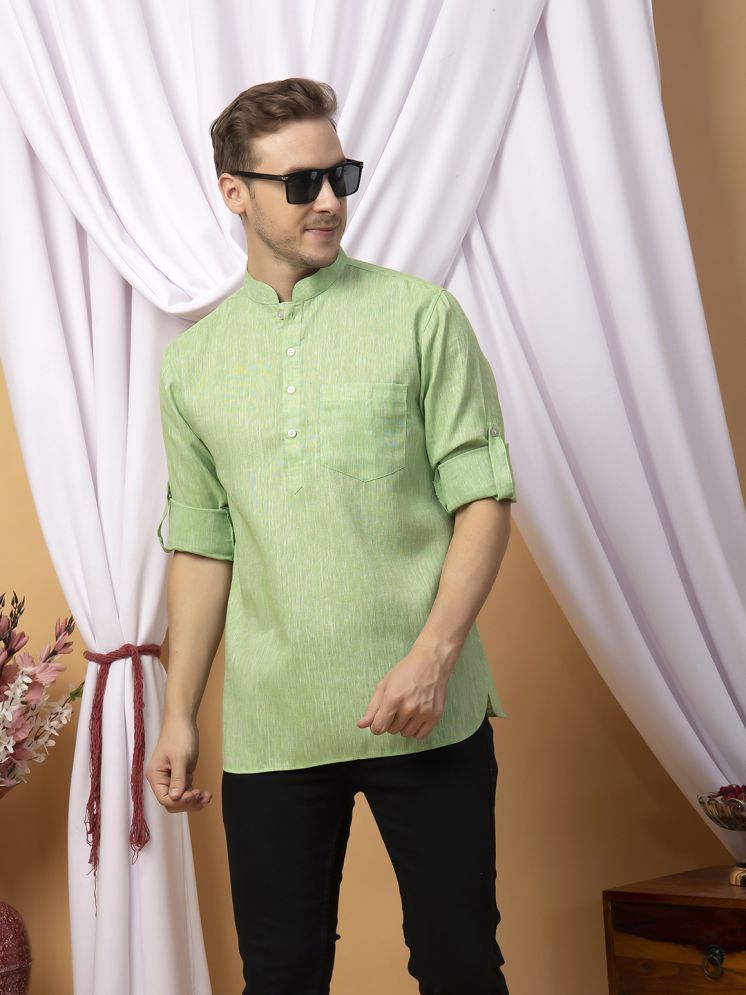     			Hangup Lime Green Linen Men's Shirt Style Kurta ( Pack of 1 )