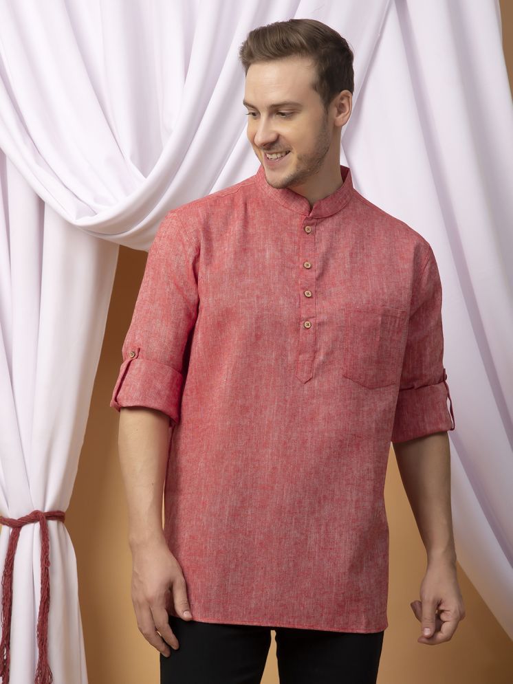     			Hangup Red Linen Men's Shirt Style Kurta ( Pack of 1 )