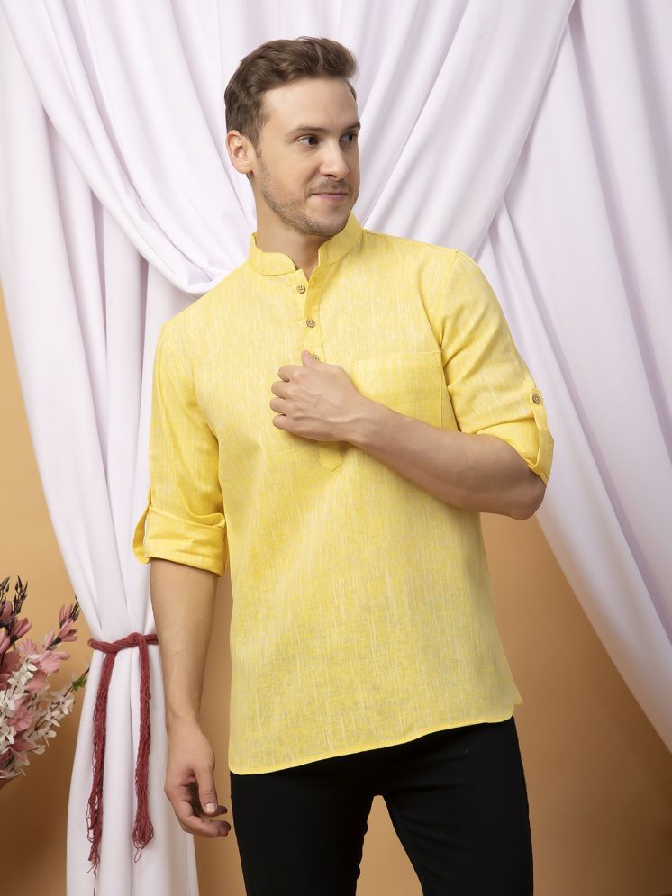     			Hangup Yellow Linen Men's Shirt Style Kurta ( Pack of 1 )