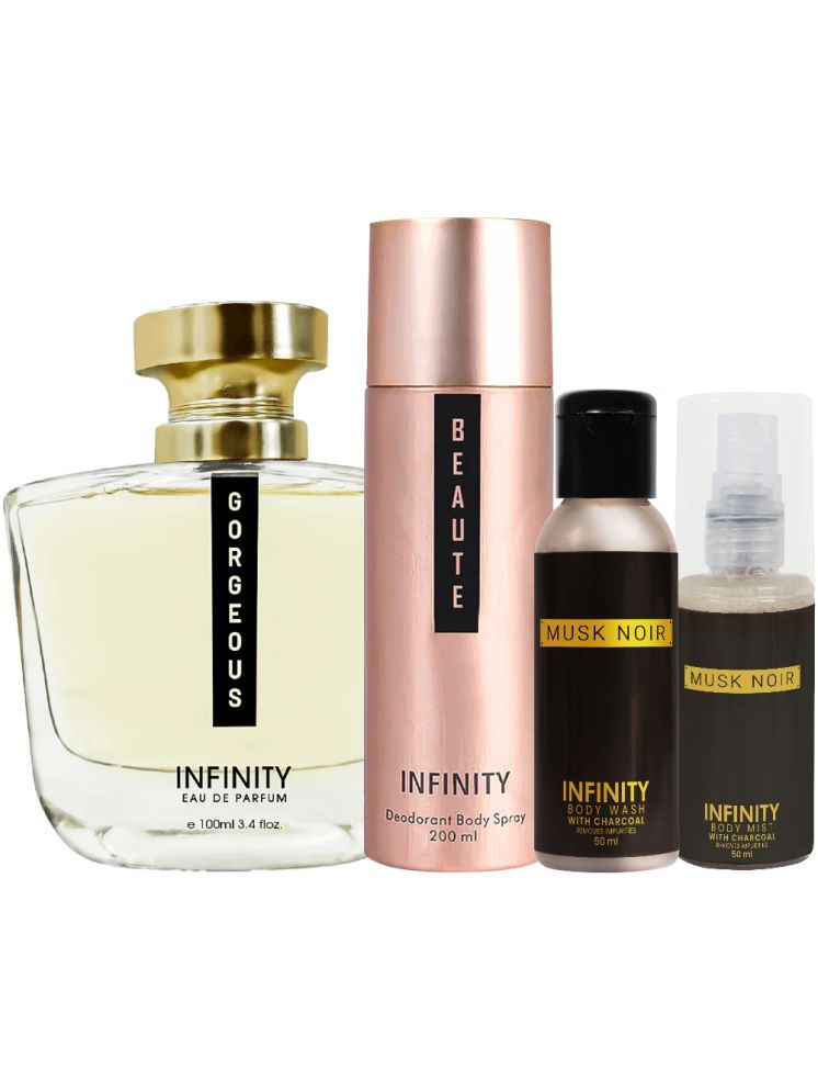     			Infinity Gorgeous Perfume, Beaute Deodorant, Musk Noir Body Wash & Musk Noir Body MistPack of 4