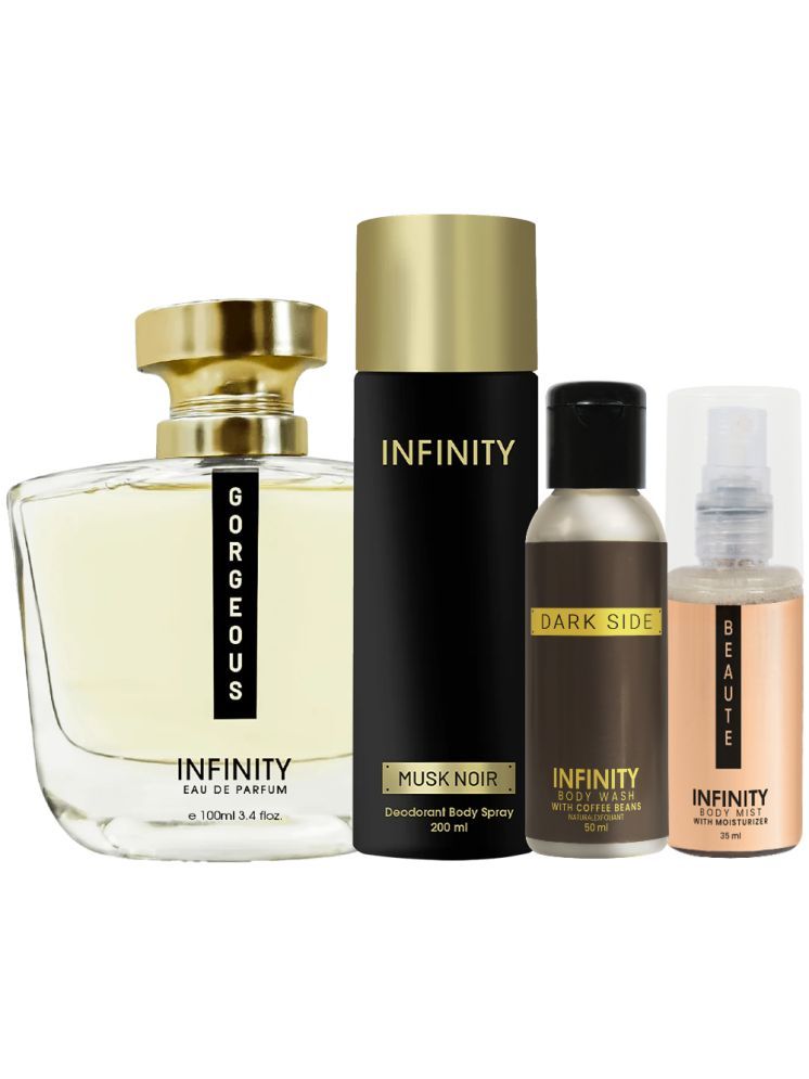     			Infinity Gorgeous Perfume, Musk Noir Deodorant, Dark Side Body Wash & Beaute Body Mist Pack of 4