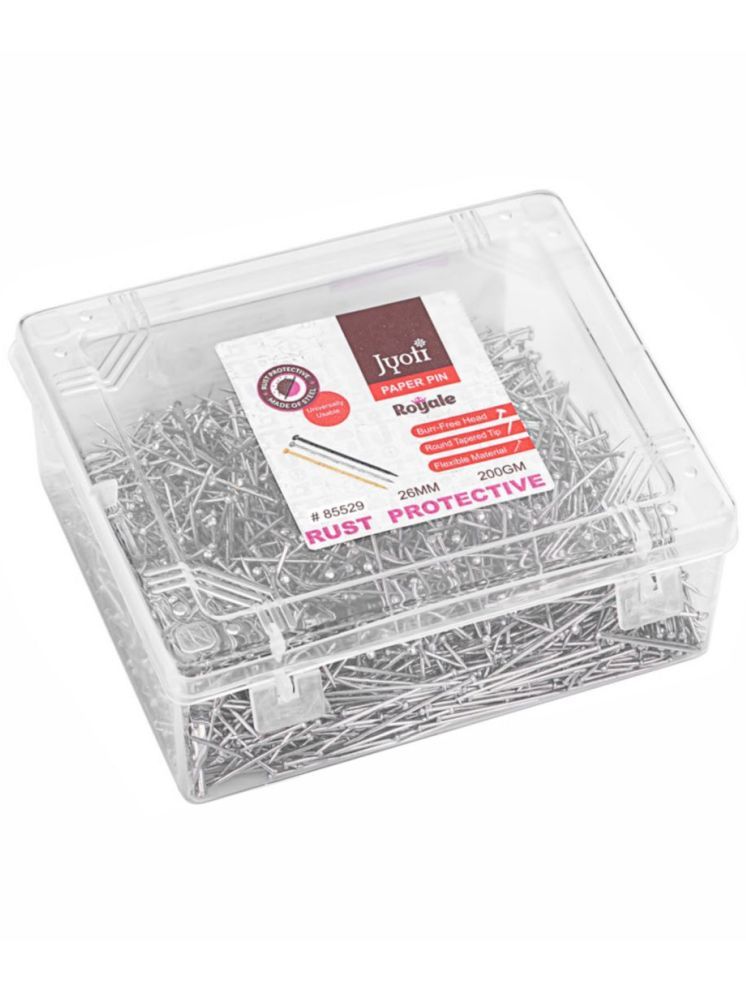     			Jyoti Paper Pin - Royale (200 Grams of 0.85x26mm Steel Pin in Electroplated Finish in a Plastic Box), Re-Usable Pins for Holding Loose Papers & Document Organizing, School, and Stationery - Pack of 1