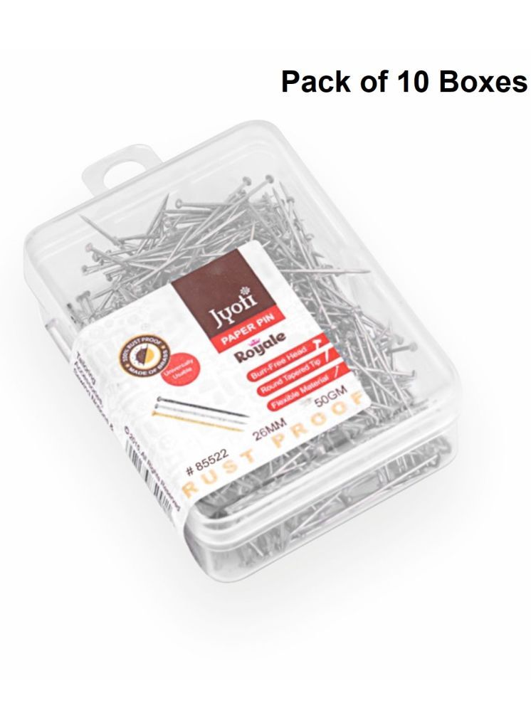     			Jyoti Paper Pin - Royale (50 Grams of 0.85x26mm Steel Pin in Nickel Finish in a Plastic Box), Re-Usable Pins for Holding Loose Papers & Document Organizing, School, Office, and Stationery - Pack of 10