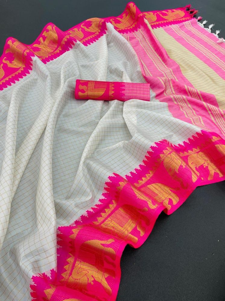     			Kalpana Creation Cotton Silk Woven Saree With Blouse Piece - Pink ( Pack of 1 )