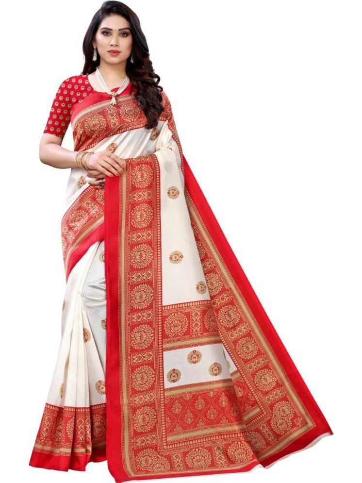     			RUNAYA NX Art Silk Printed Saree Without Blouse Piece - Red ( Pack of 1 )