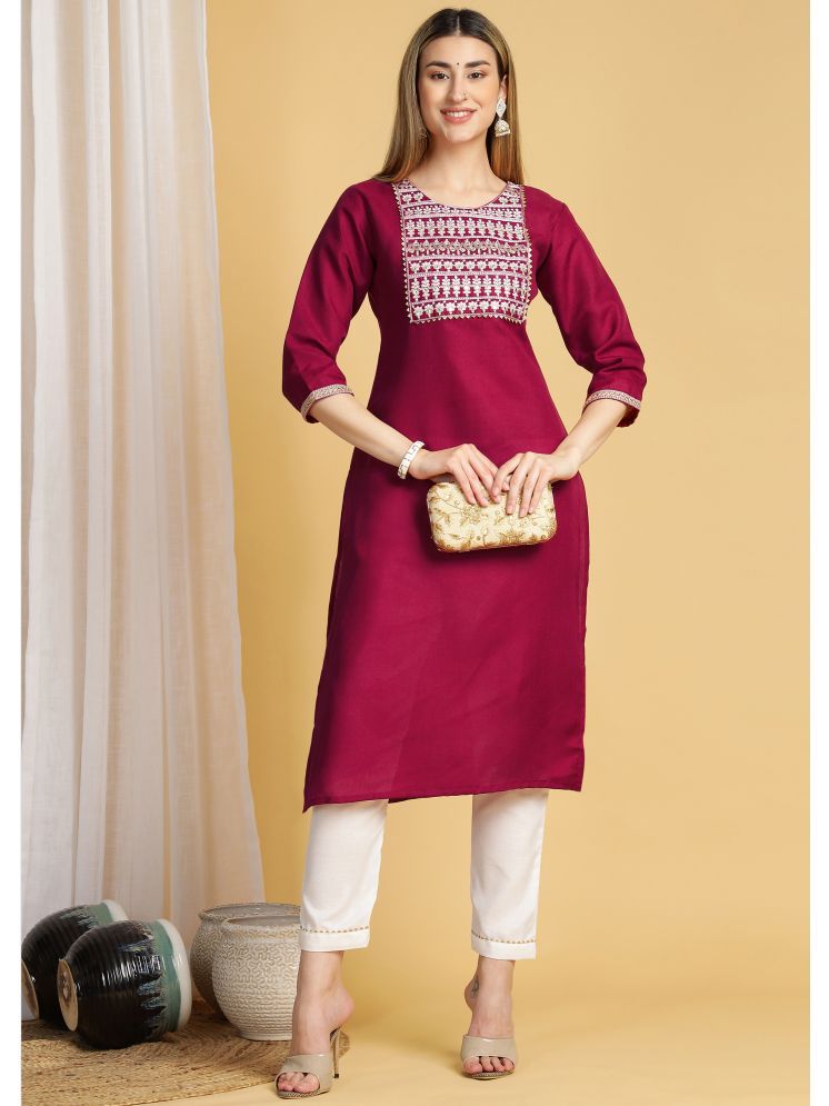     			Tabahi Cotton Blend Embroidered Kurti With Pants Women's Stitched Salwar Suit - Maroon ( Pack of 1 )